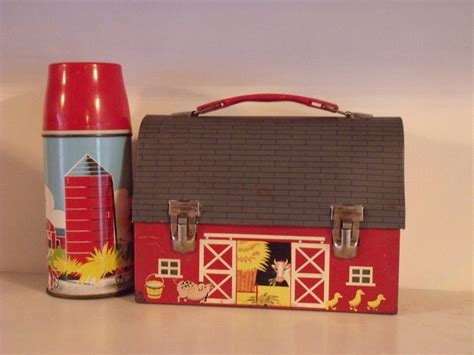 vintage metal farm lunch box and thermos|most valuable vintage lunch box.